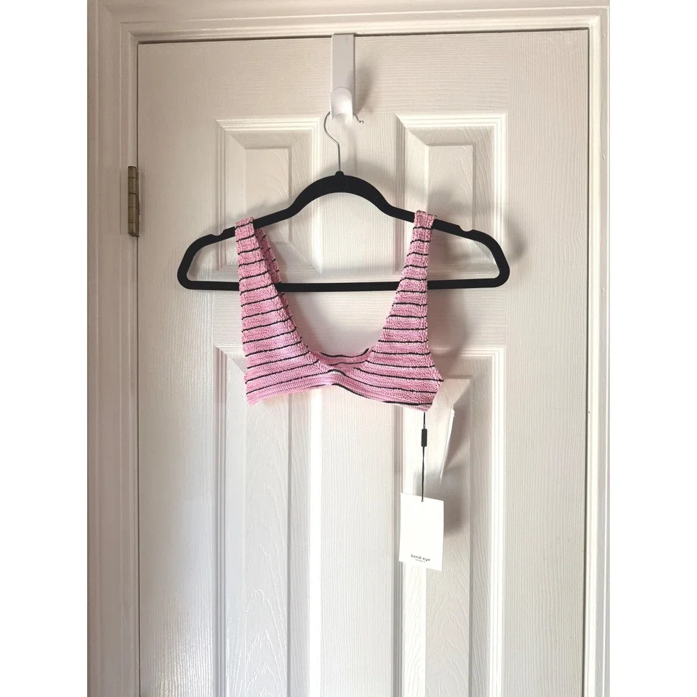 Bond-Eye Australia Scout Cropped Bikini Top Pastel Pink Stripe Lurex OS NEW
